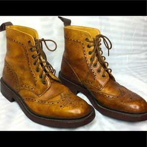 Pebbled Leather Wingtip Ankle Boots